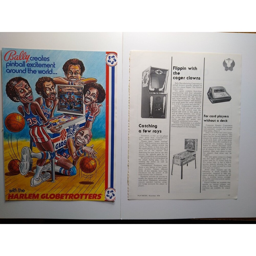 1979 Bally Harlem Globetrotters Pinball Machine Flyer Brochure Retro Basketball